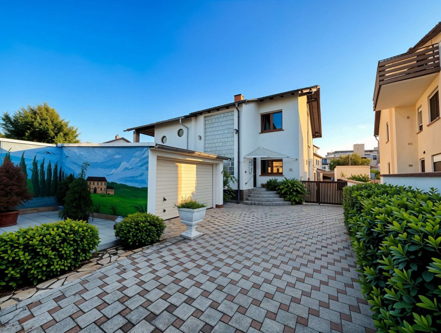 Außenansicht mit Garage